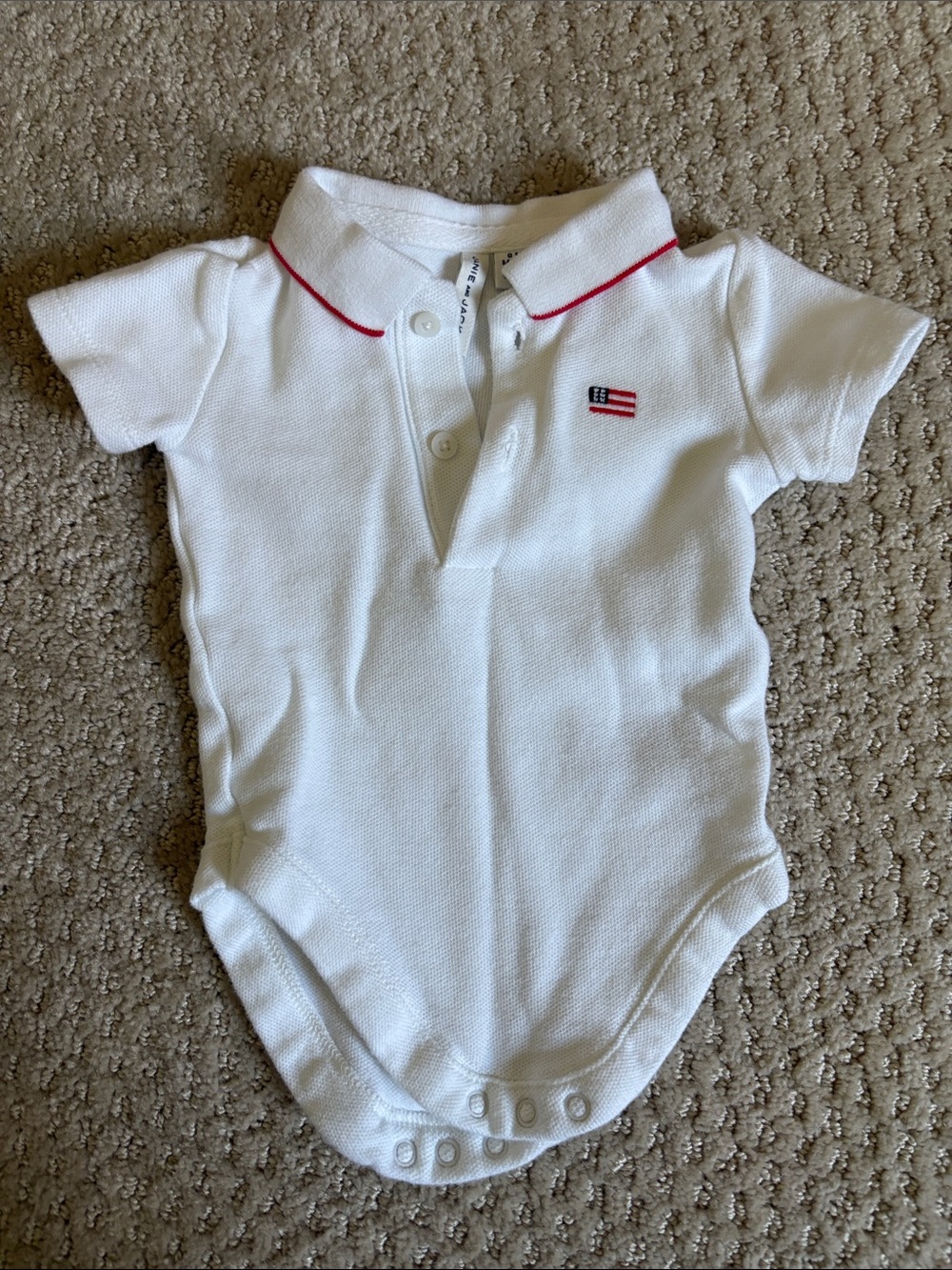 Janie and Jack White Baby Polo Onesie with Subtle Red Trim